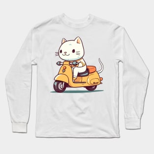 Funny cat riding scooter Long Sleeve T-Shirt
